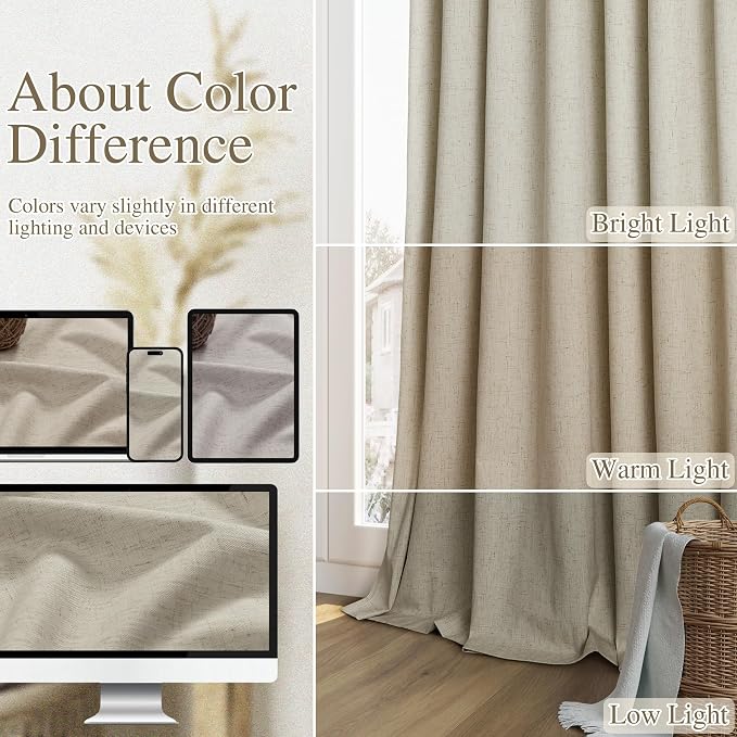 100% Blackout Linen Curtains for Bedroom 84 inches Long, Thermal Insulated Room - Image 7