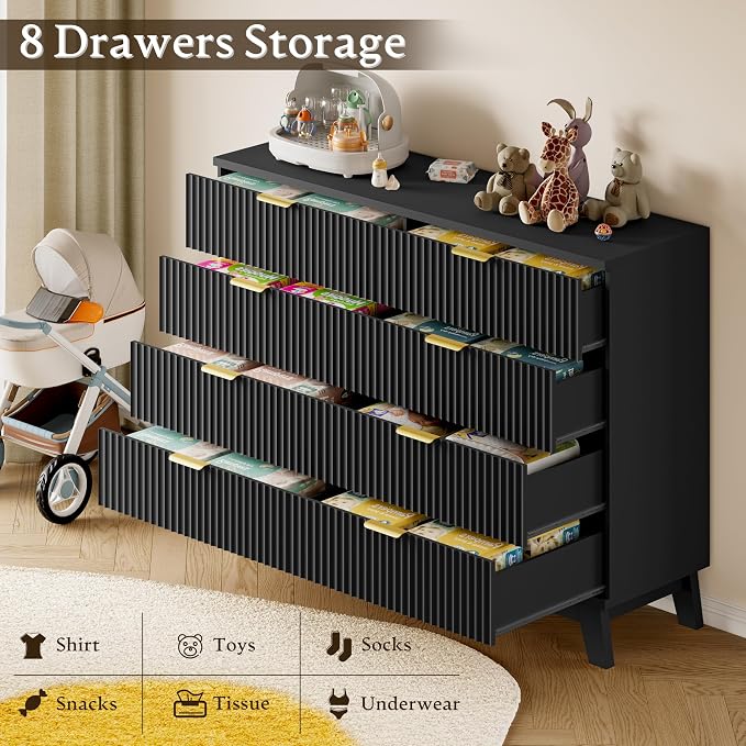 BORNOON Fluted 8 Drawer Tall Dresser, 47.2" Wide Modern Boho Chest of Drawers - Image 6