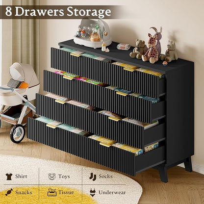 BORNOON Fluted 8 Drawer Tall Dresser, 47.2" Wide Modern Boho Chest of Drawers - Image 6