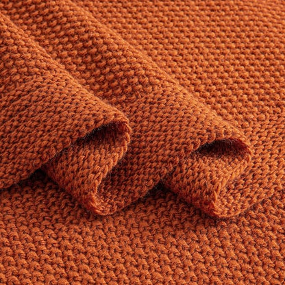CozeCube Burnt Orange Seed Stitch Throw Blanket 60"x80", Farmhouse Decor | - Image 8