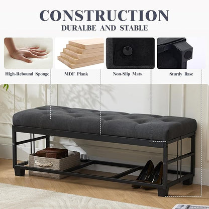 Mangodan 43 Inch Linen Storage Ottoman Bench, Foot Rest - Image 5