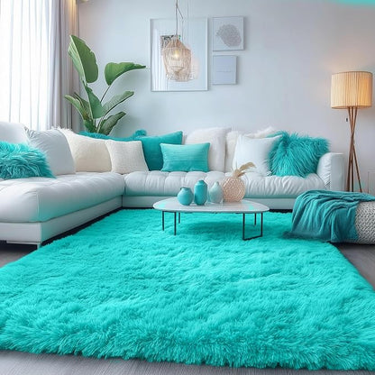 Soft Fluffy Teal Area Rugs for Bedroom Kids Room Shag Furry Carpet 4' x 6' | - Image 5
