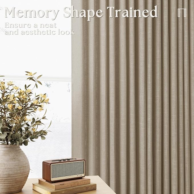 Pinch Pleated Linen Gray Beige Semi Sheer Curtains 102 Inches Long 2 Panels | - Image 8