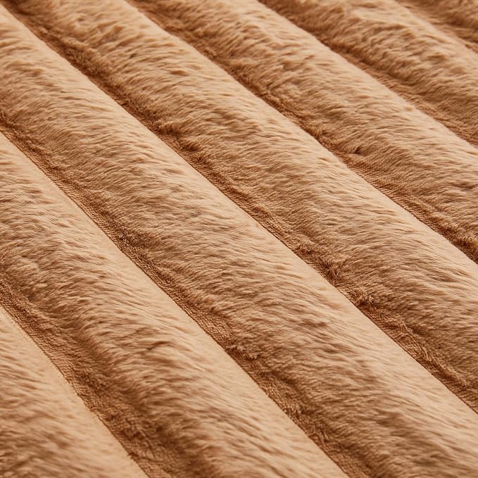 Coffee Rabbit Striped Plush Rug 4'x6', Fluffy Faux Fur Shaggy Area Rug - Image 6