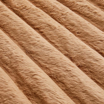 Coffee Rabbit Striped Plush Rug 4'x6', Fluffy Faux Fur Shaggy Area Rug - Image 6