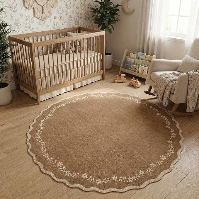 GarveeHome Round Rugs 6ft Scalloped Washable Circle Rug - Image 3