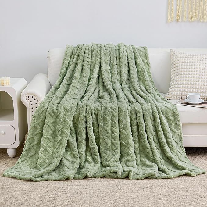 Aganear Fleece Throw Blanket for Bed Couch 90"x108" Sage Green | Lightweight - Image 5