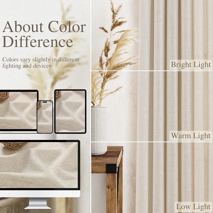Extra Long Warm Beige Linen Curtains 120 Inch - Image 7