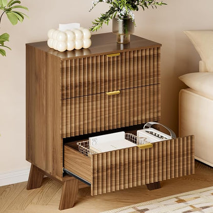 BORNOON Fluted 3 Drawer Dresser, 30.3" Tall Compact Modern Boho Chest of Drawers - Image 4