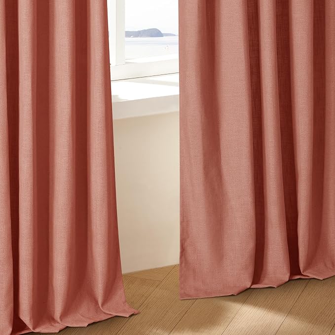 Firebrick 80 Inch Pinch Pleated Light Filtering Linen Curtains 2 Panels | Boho - Image 9