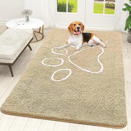 OLANLY Dog Door Mat for Muddy Paws 59x35, Paw Print Design Chenille Mud Mat | by OLANLY