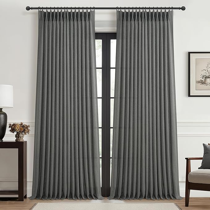 Extra Long Floor to Ceiling Dark Grey Bedroom 108 Inch Curtains, Pinch Pleated by PleatedDrapes