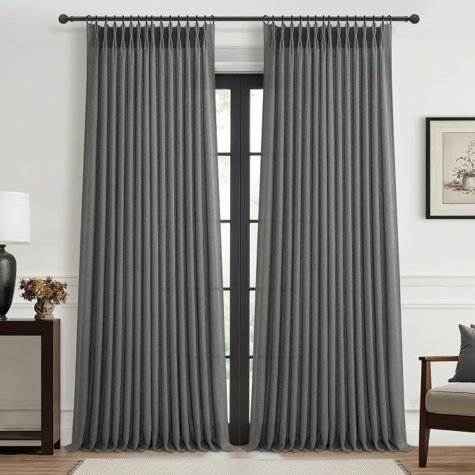 Dark Grey Pleat Semi Sheer Curtains 96 Inches Long - Image 2