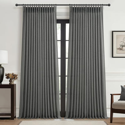 Natural Linen Semi Sheer Ceiling Curtains 102 Inches Long 2 Panels by PleatedDrapes