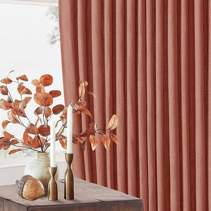 Firebrick 80 Inch Pinch Pleated Light Filtering Linen Curtains 2 Panels | Boho - Image 6