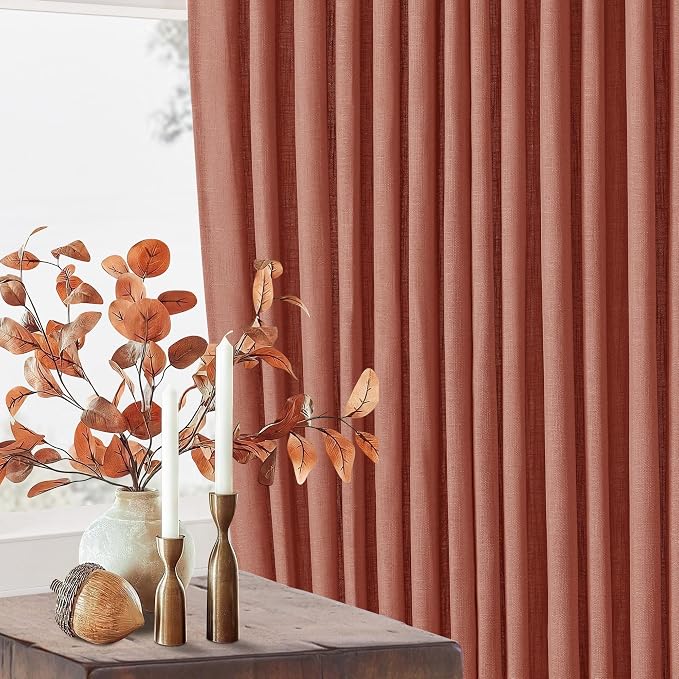 Red Clay Linen Pinch Pleated Curtains 108 Inches Long 2 Panels Firebrick | - Image 9