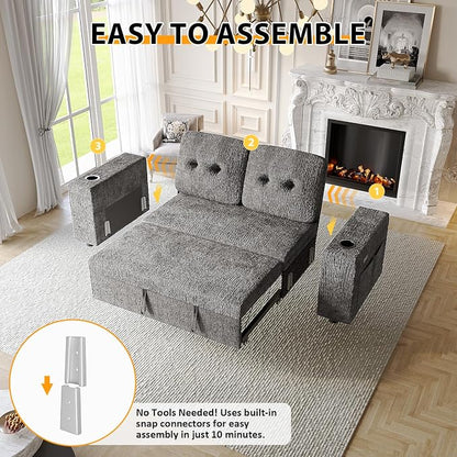 63 Inch Sleeper Sofa Bed, 3 in 1 Pull Out Couch Bed - Image 7