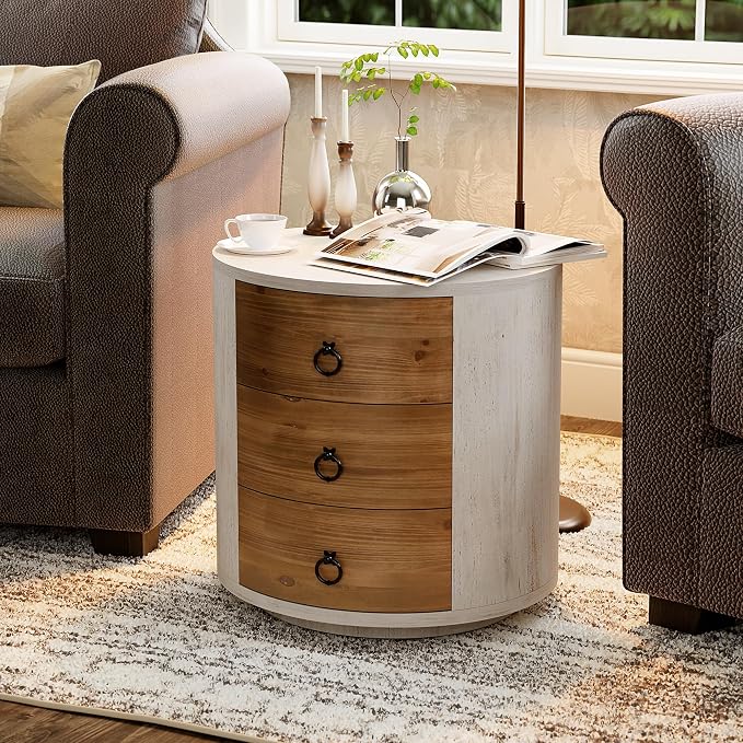 SUNBURY Round Night Stand Set of 2, Farmhouse Bedside Table, Farmhouse End Table - Image 2