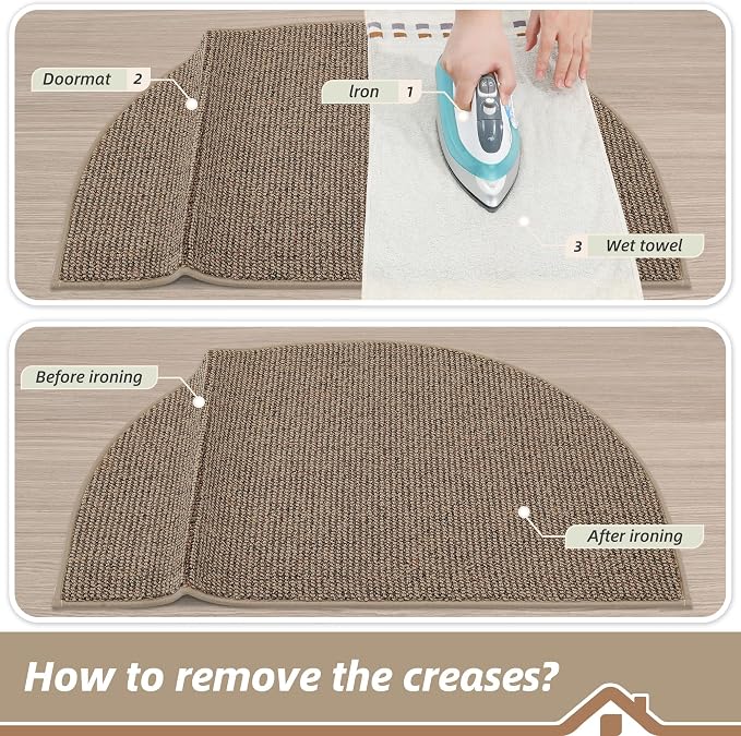 BEQHAUSE Dirt Trapper Door Mat 24" x 36" Half Circle Non Slip Rugs, Taupe | - Image 9