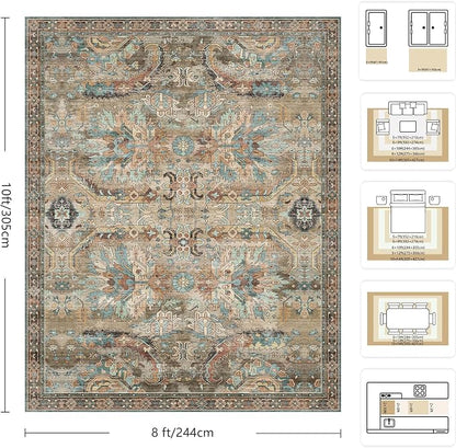 8x10 Area Rugs, Vintage Retro Soft Washable Rug, Non-Slip Low Pile Rugs - Image 2