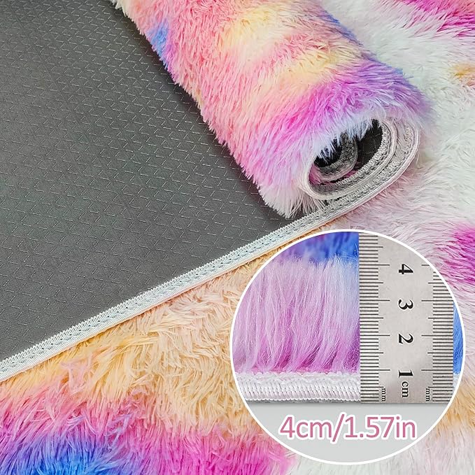 Fluffy Colorful Rug for Bedroom 3x10 ft Kawaii Tie-Dyed Area Rug Non Slip Cute - Image 3