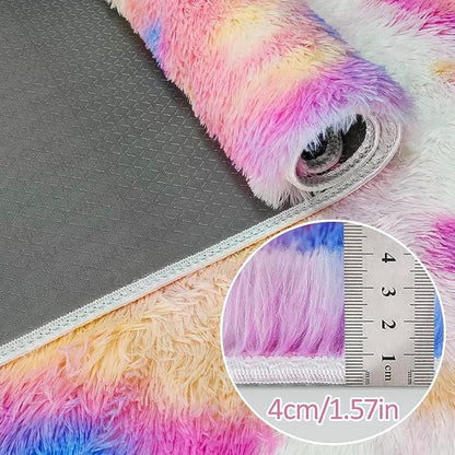 Fluffy Colorful Rug for Bedroom Girls 4x6 Kawaii Rainbow Tie Dye Area Rug Fuzzy - Image 3