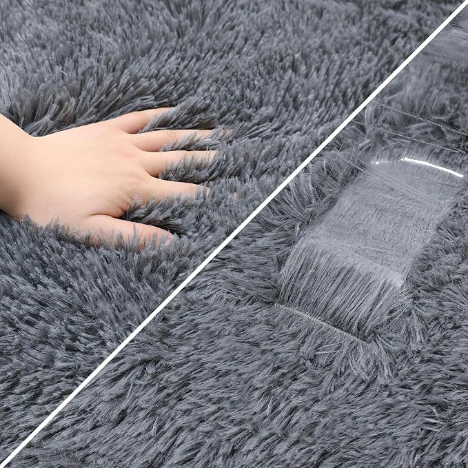 Grey Runner Rug for Bedroom Black Grey 2x5ft Fluffy Area Rug Bedside Runner Rug - Image 6