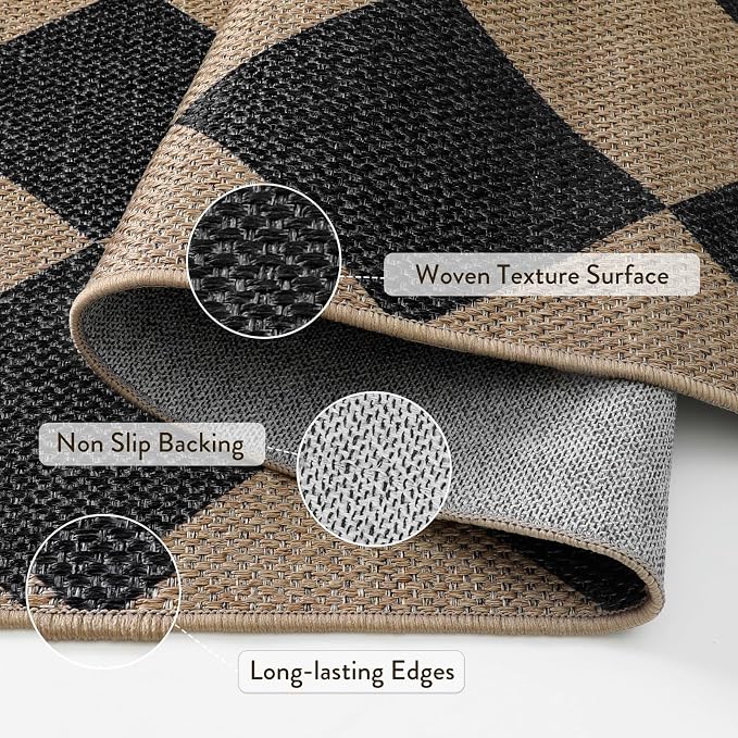 Lahome Checkered Easy Jute 5x7 Outdoor Rug, Washable Rugs - Image 5