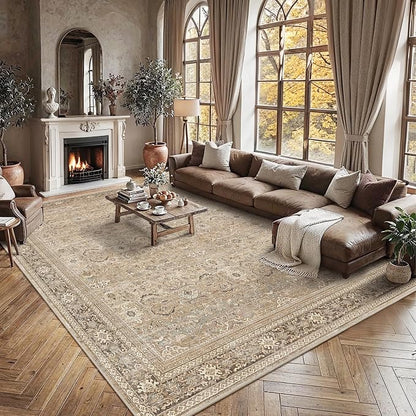 Schweek 8x10 Washable Area Rugs Khaki Vintage Carpet Non Slip - Image 3