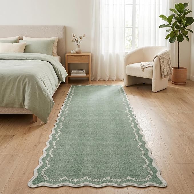 GarveeHome 2.5x8 Scalloped Washable Runner Rug Non Slip Hallway Kitchen Rug | - Image 3