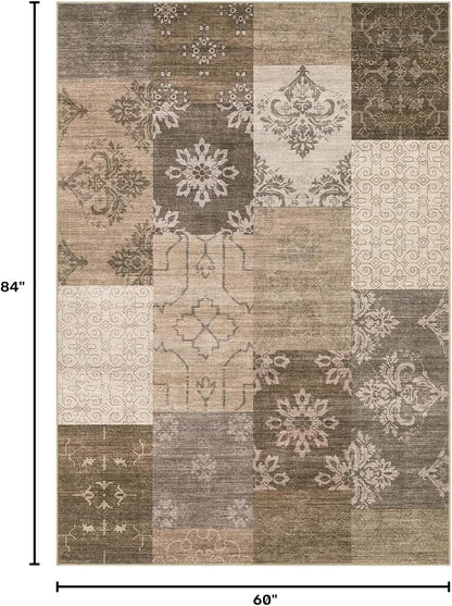 UERMEI 5x7 Area Rug for Living Room, Washable Brown Modern Geometric Patchwork - Image 2