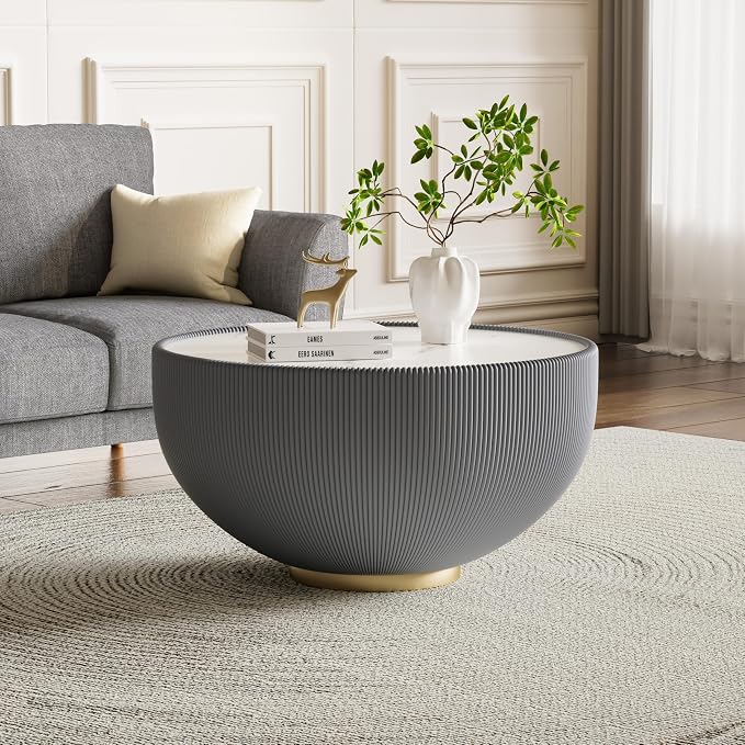 Round Marble Coffee Table Set of 2, 2 Piece White Coffee Table and End Table - Image 6