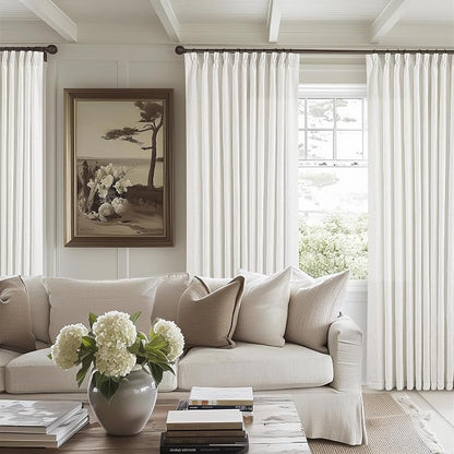 Beige White Pinch Pleat Semi Sheer Linen Curtain W70xL120 1 Panel | Light - Image 8