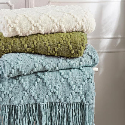 BOURINA Olive Throw Blanket 50 x70 Inches Jacquard Argyle Throw Textured Solid - Image 6