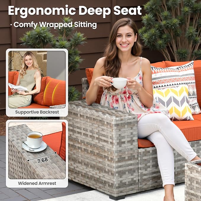 ovios 7 Pieces Patio Furniture Set, Outdoor Wicker Sectional Sofa - Image 4