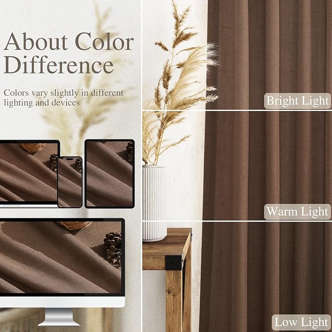 Extra Long Caramel Brown Linen Curtains 2 Panels 102 Inches Long - Image 4
