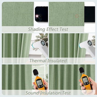 Light Sage 100% Blackout Linen Curtains 90 Inch Length 2 Panels Set - Image 5