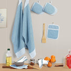 Casa Platino Silicone Oven Mitts Set, 8-Piece – 500°F Heat Resistant Mini Oven Mitt Set, Potholders for Kitchens, 2 Kitchen Towels & 2 Dish Cloths – Durable, Non-Slip & Machine Washable – Cornflower