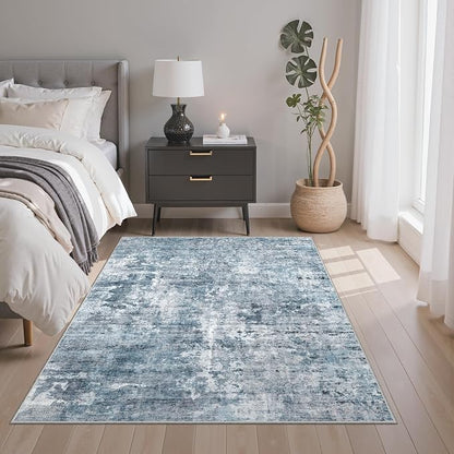 Soalmost Abstract 3x5 Rugs, Small Kitchen Entryway Area Rug Blue/Grey | Vintage - Image 2