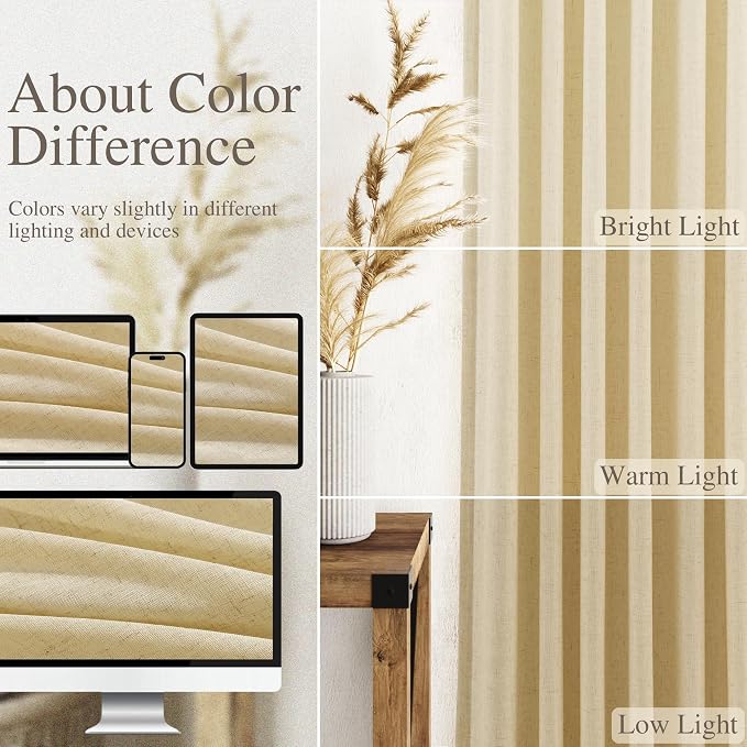 Extra Long 120 Inch Curtains for Living Room Cream Yellow Linen Modern - Image 3