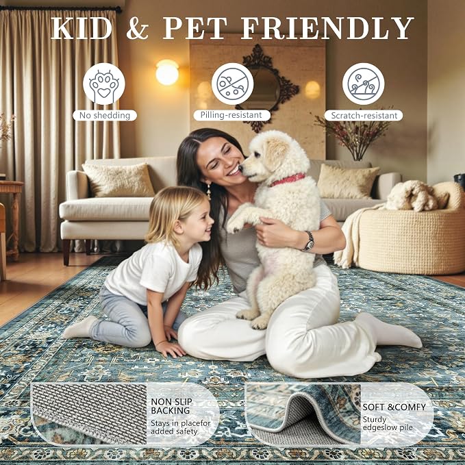 6x9 Area Rugs - Washable Vintage Retro Living Room Rug, Soft Ultra Thin Non - Image 5