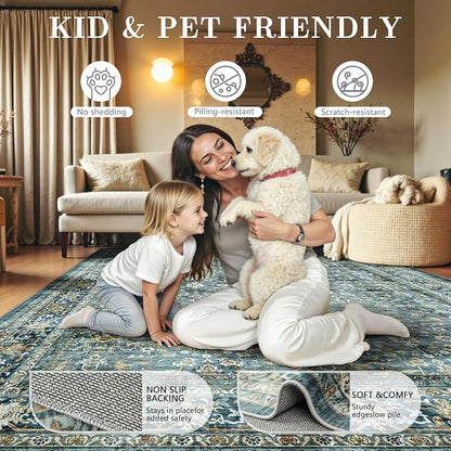 6x9 Area Rugs - Washable Vintage Retro Living Room Rug, Soft Ultra Thin Non - Image 5