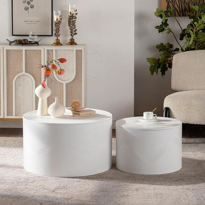 46.46'' White Round Coffee Table Set of 2 - Image 3