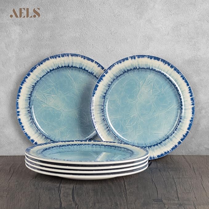 AELS Melamine Dessert Plates Set of 6, 8.5 inch Small Dinner Plates for Indoor and Outdoor Use, Dishwasher Safe, Lightweight Unbreakable, BPA Free, Light Blue
