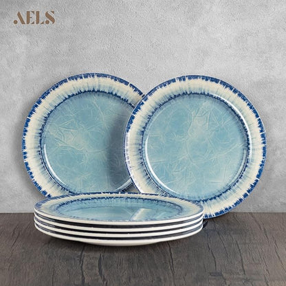 AELS Melamine Dessert Plates Set of 6, 8.5 inch Small Dinner Plates for Indoor and Outdoor Use, Dishwasher Safe, Lightweight Unbreakable, BPA Free, Light Blue