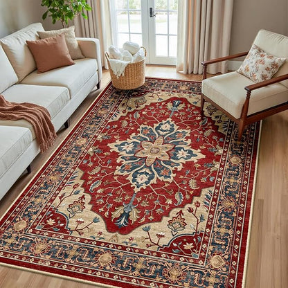 RELEANY Washable Area Rug, Water Repellent, Pet Friendly, Vintage Floral Boho by RELEANY