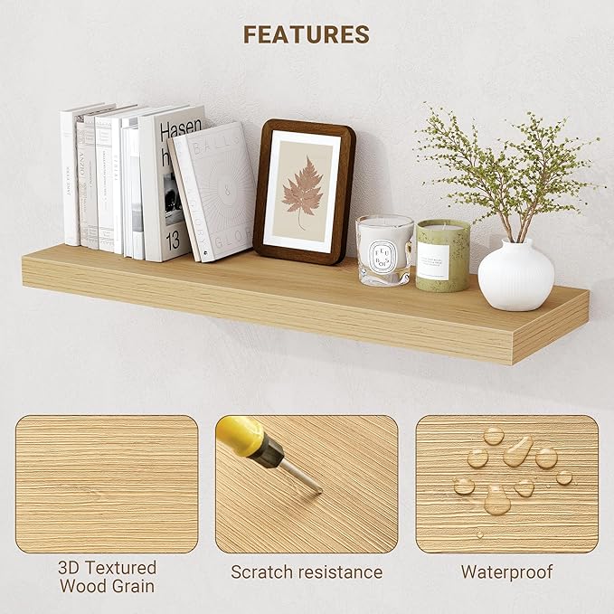 Acovy 36 Inch Floating Shelves, 3D Textured Wood Grain, Wooden Shelves - Image 5