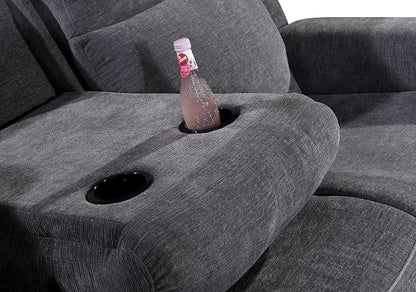 Betsy Furniture Soft Microfiber Manual Reclining Sofa Set, Sofa w/Dropdown Table - Image 8