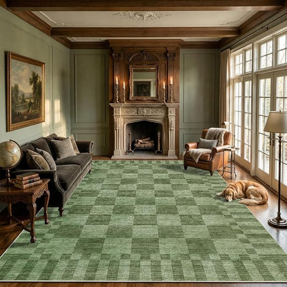 GarveeHome Moss Green Checkered Rug 6x9 Area Rugs Living Room Washable Rug | by GarveeHome