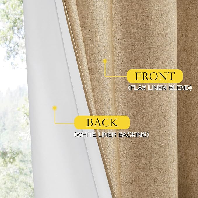 NICETOWN 100% Blackout Camel Linen Curtains 95 inches Length - Image 5